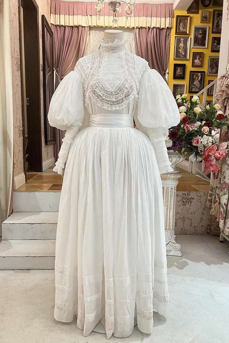Classic Victorian Gothic Blouse with Puff Sleeves and Embroidery