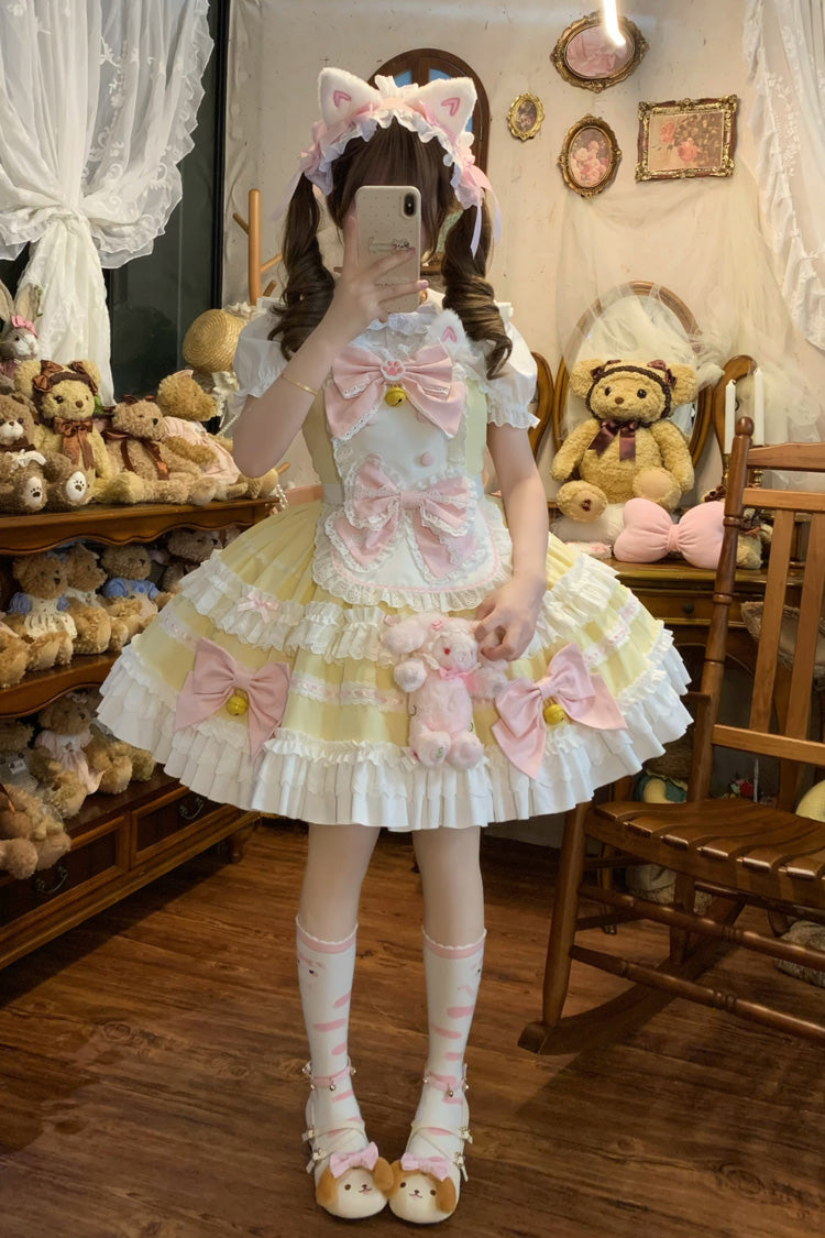 Sunshine Sleeveless Layered Ruffle Bow Lace Princess Jumper Dress
