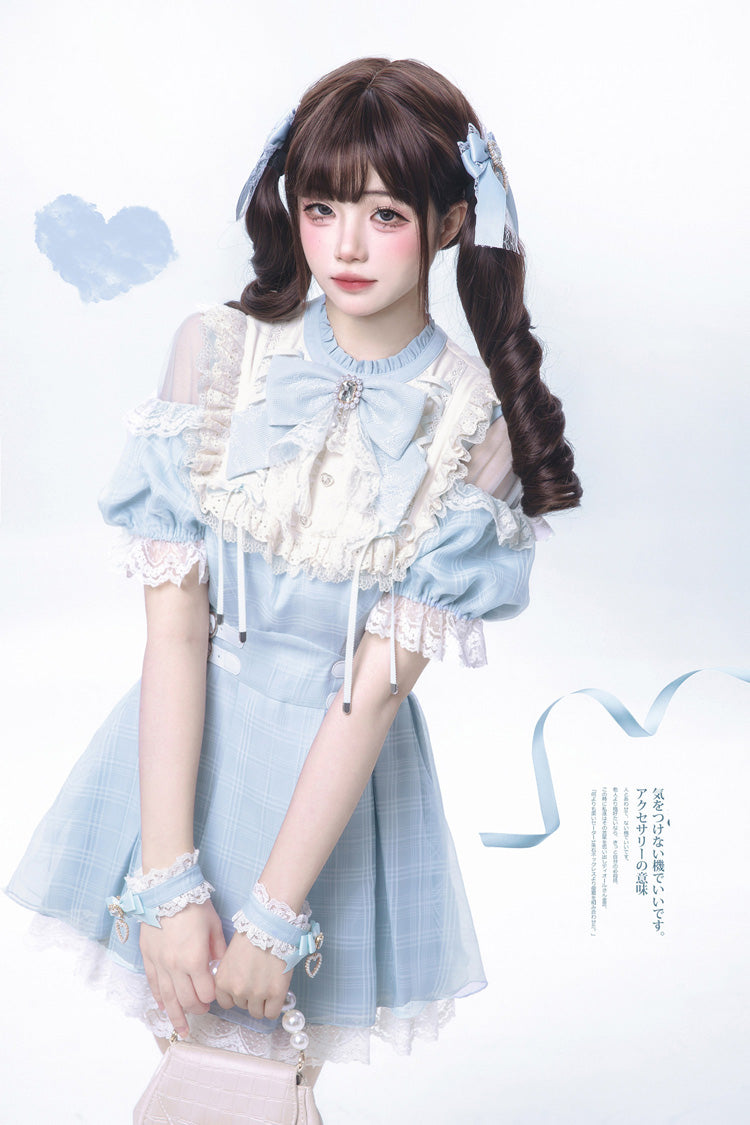 Short-Sleeve Plaid Ruffled Lace Jirai Kei Japanese Lolita Dress