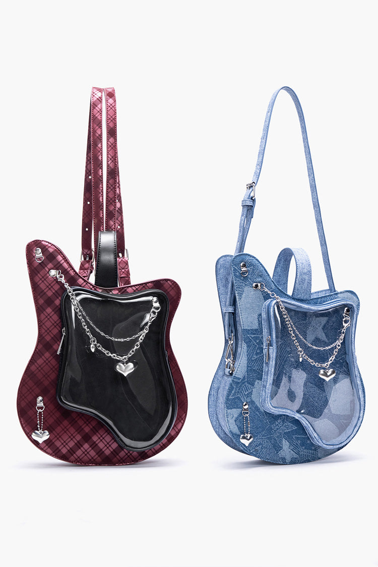 Itabag with Guitar Heart Print and Chain Decor, Sweet Lolita Style