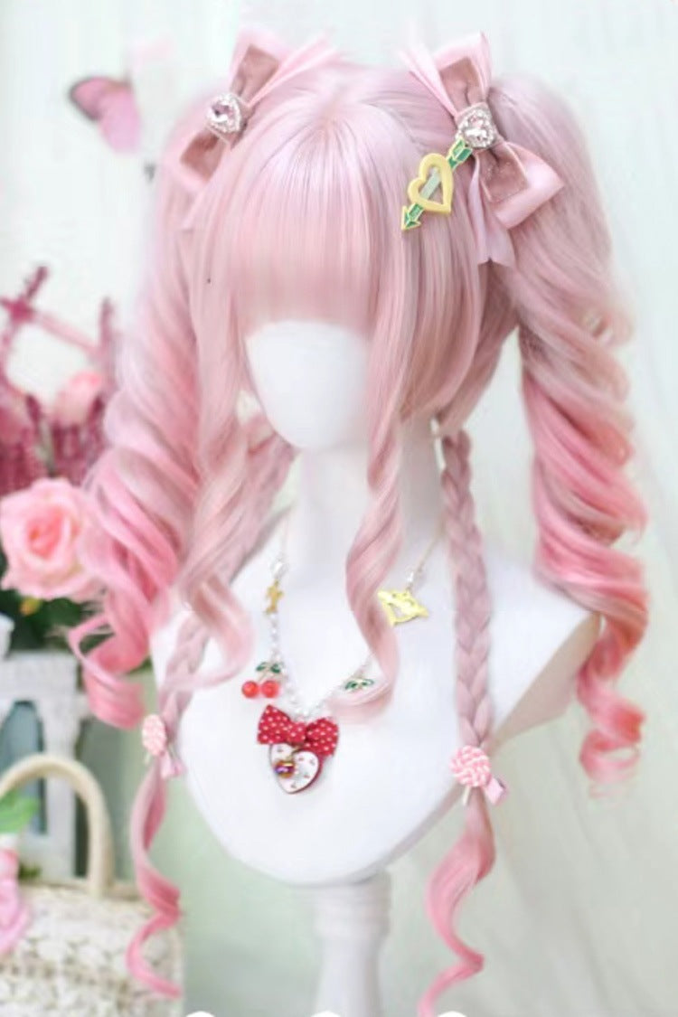 Cream Pink Ombre Curl Twintails Lolita Wig Set