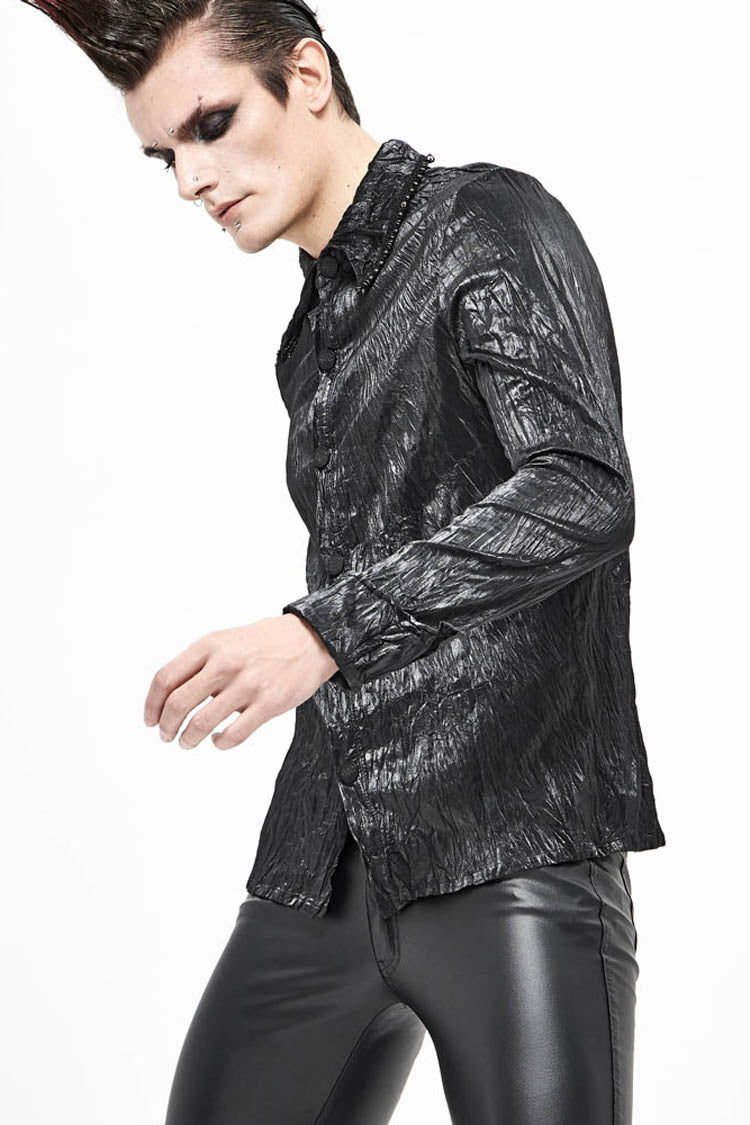 Punk Shirt with Twill Fold Collar and Metal Rings