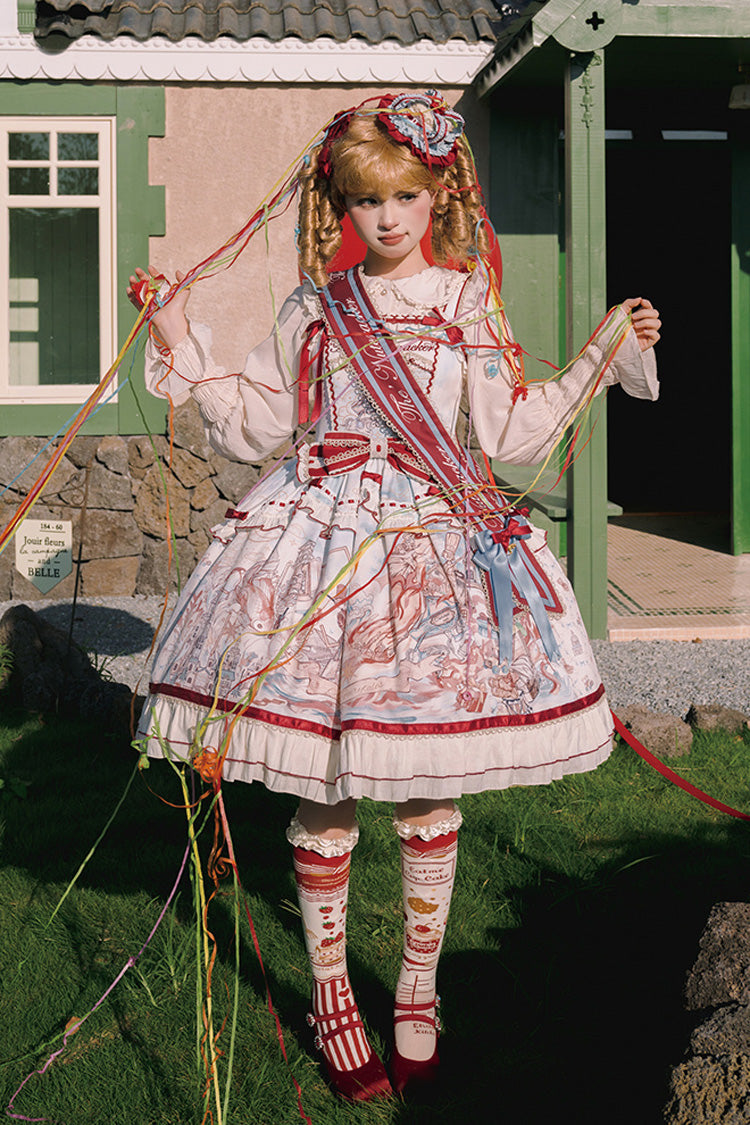 Multi-Color Print Sweet College Style Lolita JSK Dress with Bow
