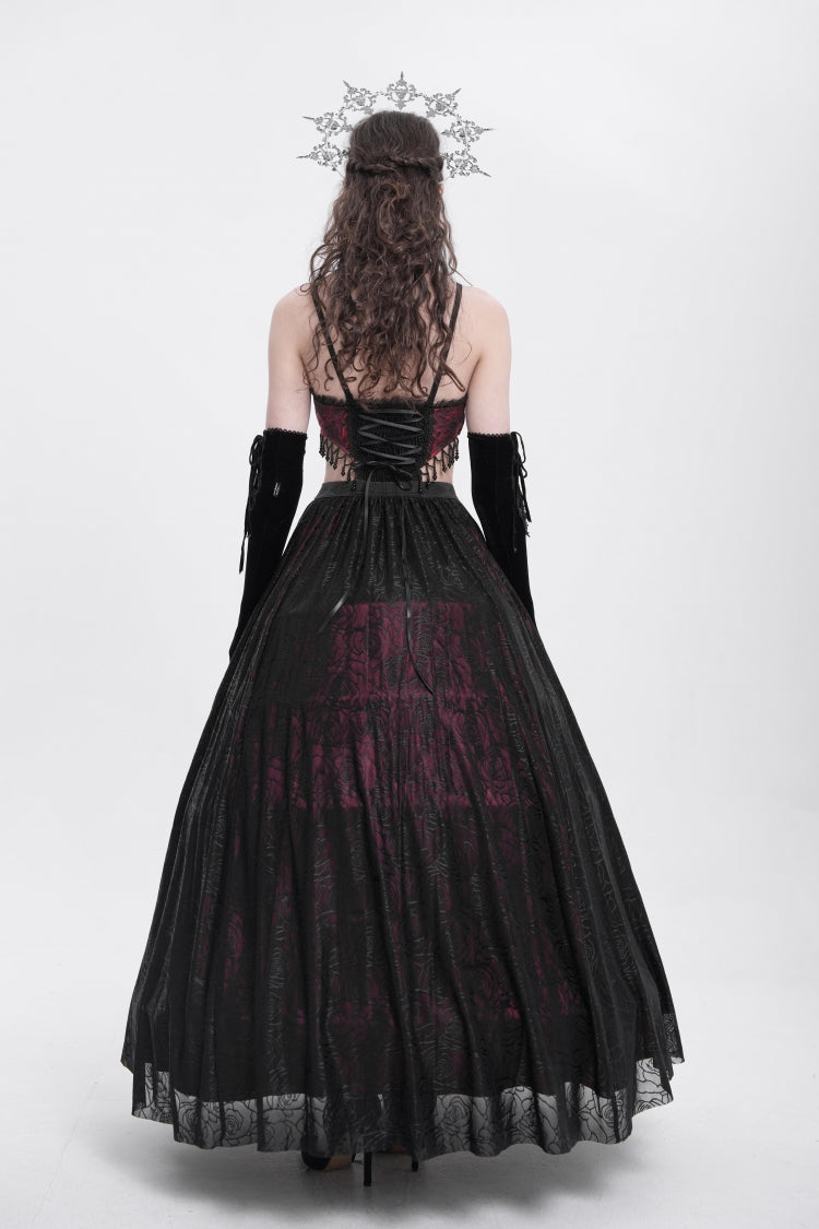 Scarlet Jacquard Floral Embroidered Lace Ripped Gothic Party Slip Dress