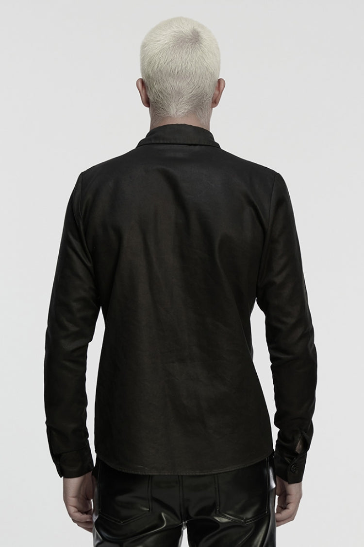 Men's Punk Blouse with Bat Collar, Long Sleeves and Irregular Hem