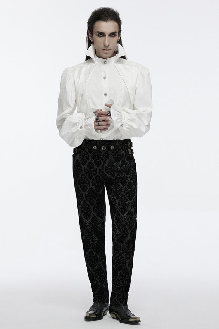 Ivory Punk Blouse with Notched Collar and Long Sleeves for Men