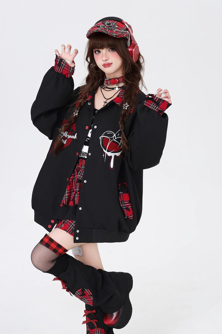 Long Sleeve Embroidered Stitching Gothic Jirai Kei Coat