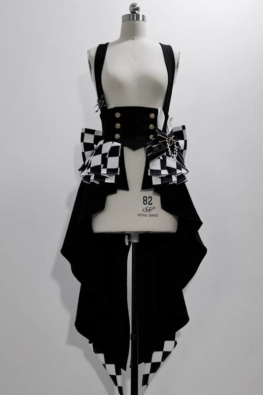 Monochrome Checkerboard Ouji Lolita Girdle with Rabbit Motif