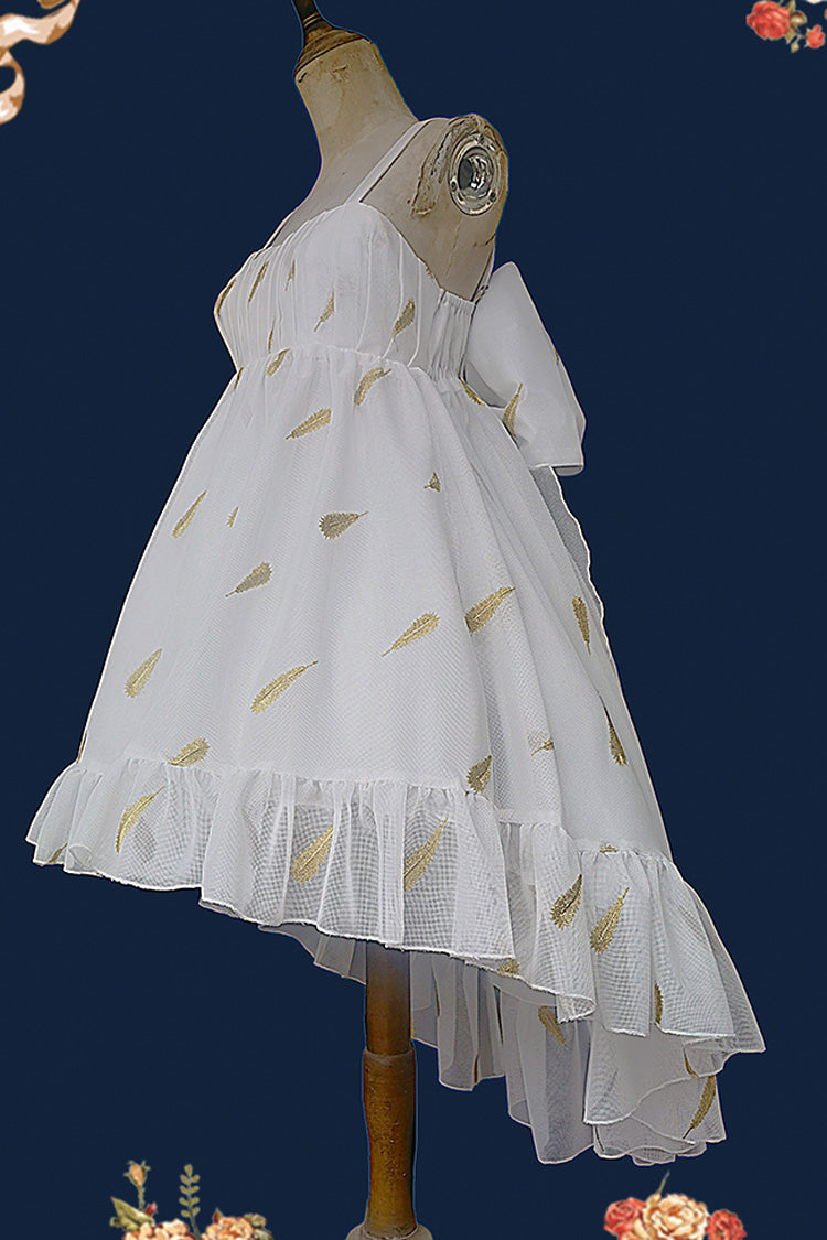 Feather Snowflake Embroidery Sleeveless Ruffle Bow Sweet Lolita JSK in Three Shades