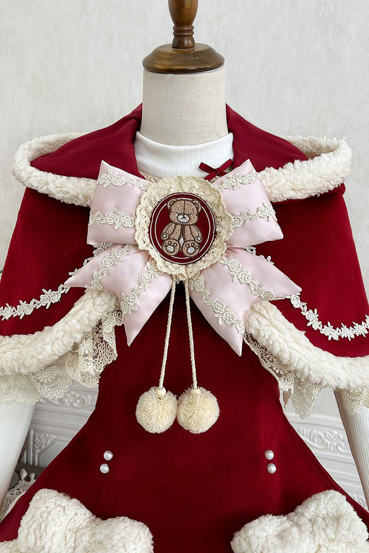 Scarlet Beige Heart Bear Embroidered Sweet Lolita Jumper Dress Ensemble