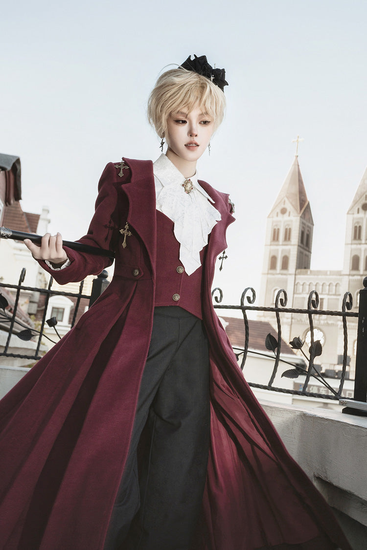 Crimson The Legend of Dracula Bat Collar Long Sleeve Prince Handsome Ouji Lolita Overcoat