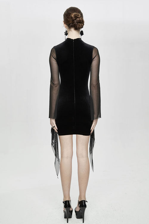 Embroidered Flared-Sleeve Velvet Gothic Dress for Women