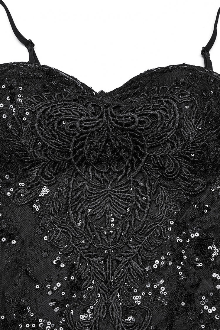 Black Off-Shoulder Embroidered Lace Slim Gothic Fishtail Gown