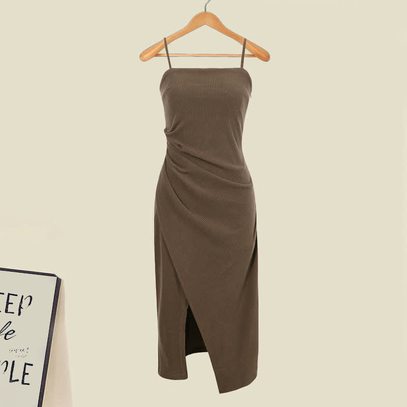 Hollow Out Cardigan Ruffled Split Slip Dress Set