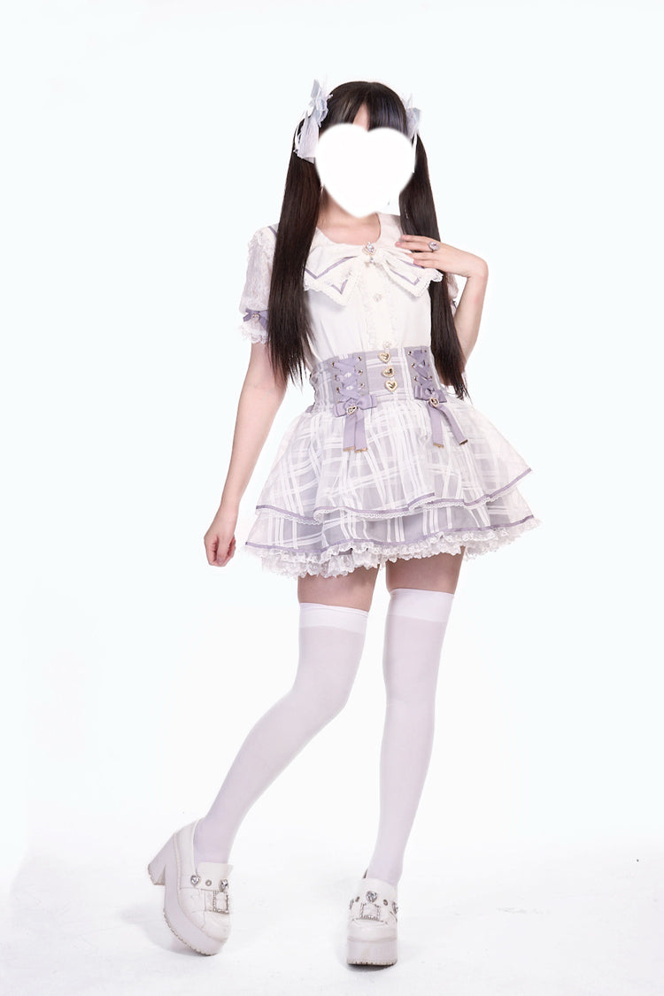 Triple-Layered Bow Lace-Up Organza Sweet Jirai Kei Skirt
