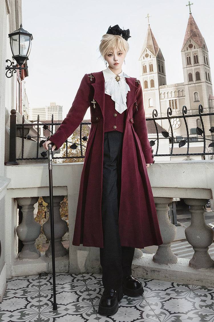 Crimson The Legend of Dracula Bat Collar Long Sleeve Prince Handsome Ouji Lolita Overcoat
