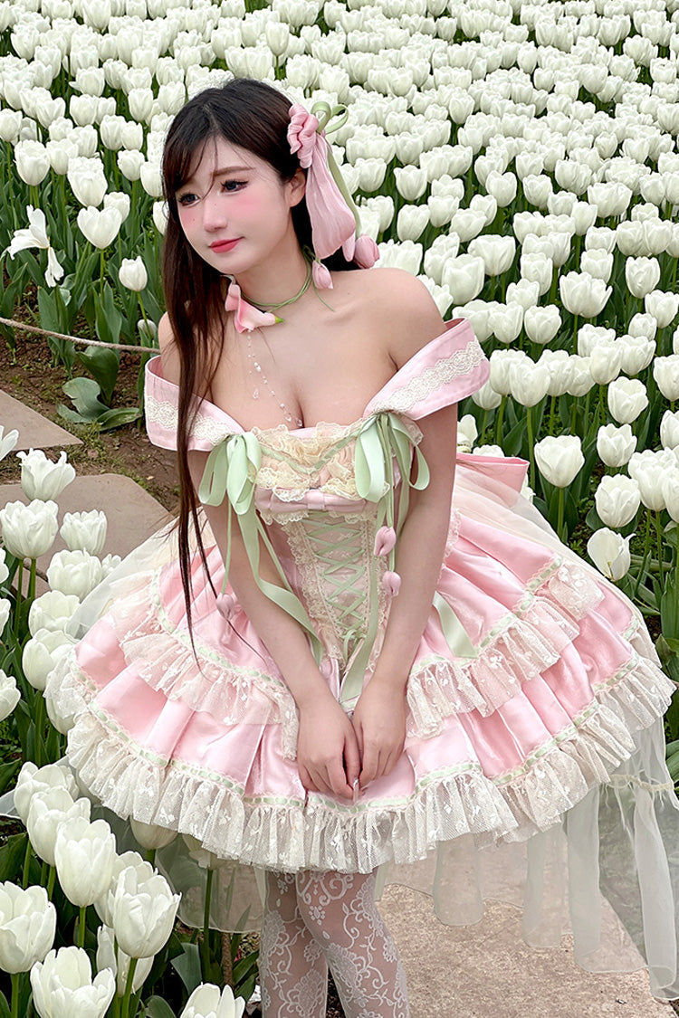Tulip Love Song Princess Dress with Boat Neck & Ruffles