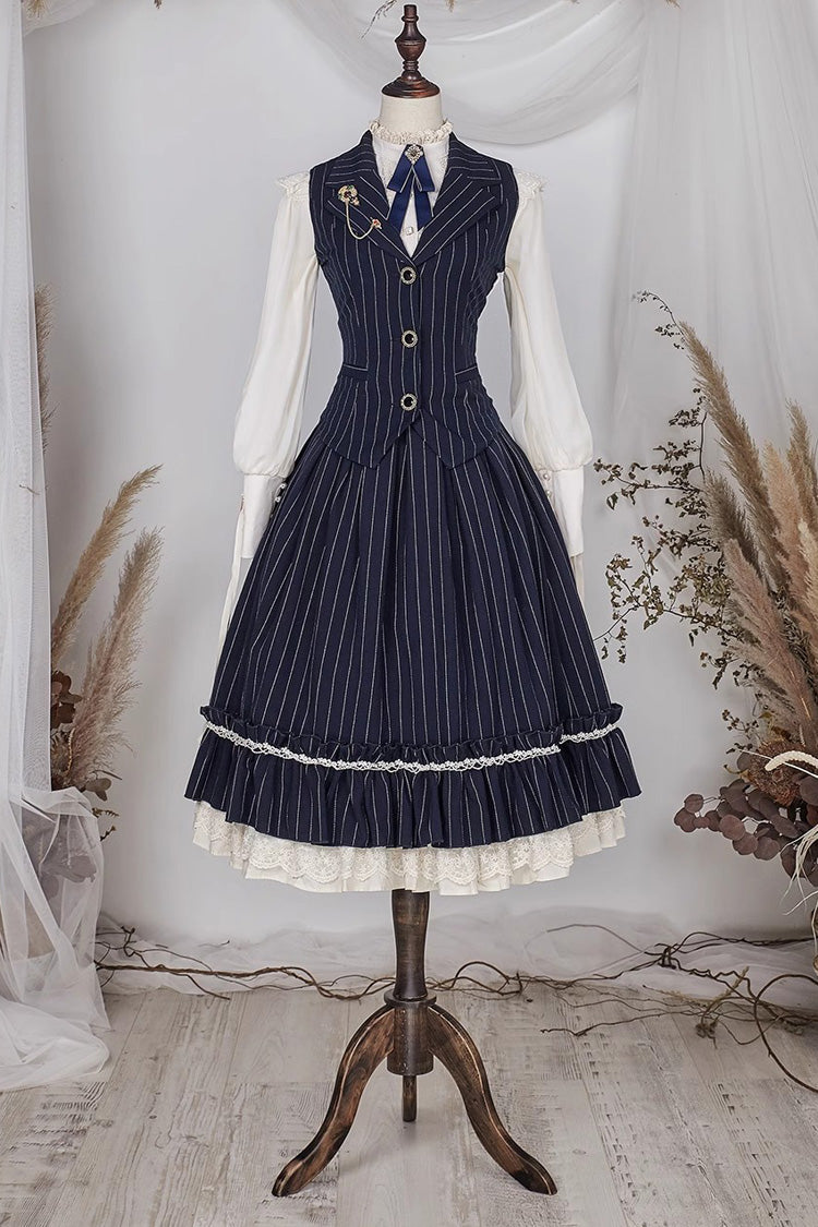Striped Print Ruffled Elegant College Sweet Skirt - 3 Tones
