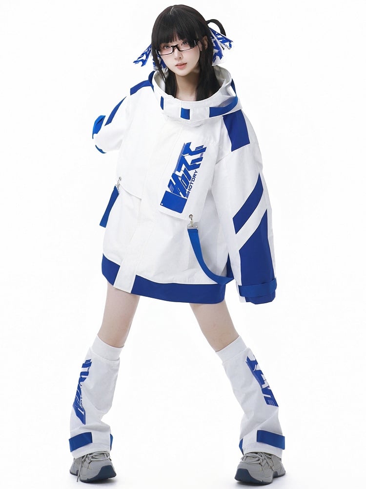 Blue and White Jirai Kei Letters Leg Warmers