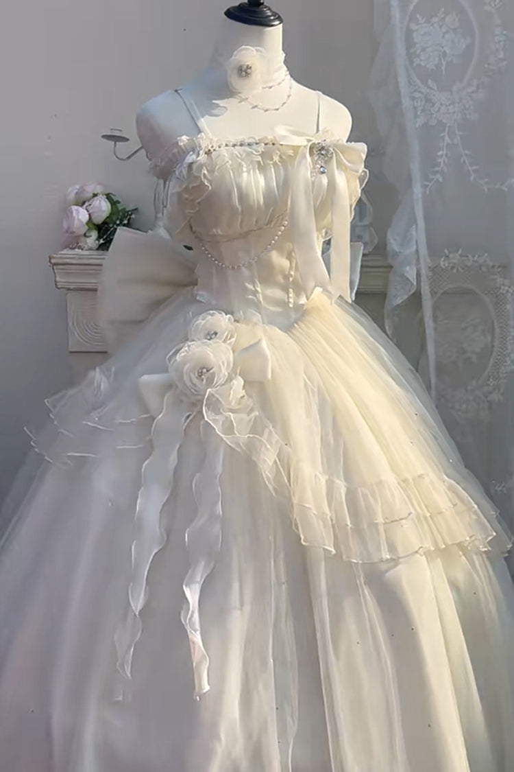 Apricot Off-Shoulder Sweet Elegant Princess Lolita Dress with Bow