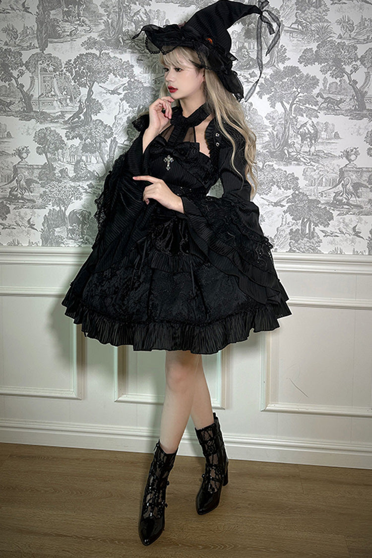 Solid Halterneck Ruffled Bowknot Drawstring Gothic Lolita Dress