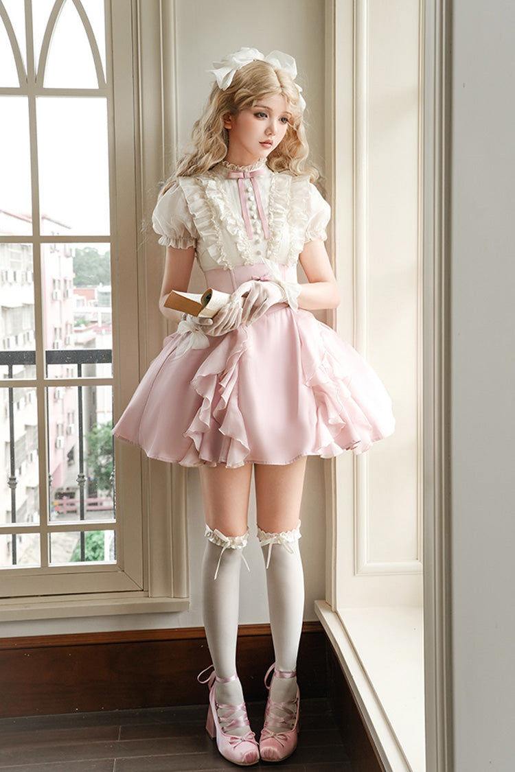 Miss Lola Stand Collar Lolita Dress with Ruffled Short Sleeves