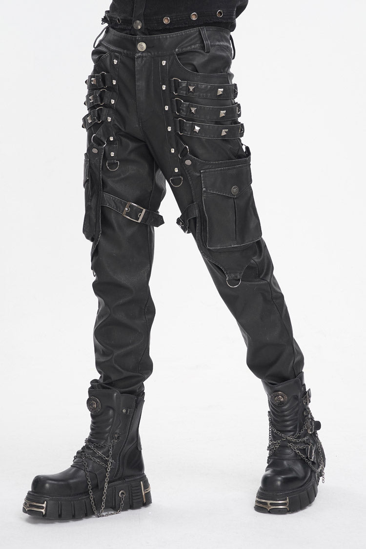 Men's Gothic Pants with Large Pocket & Faux Leather Finish