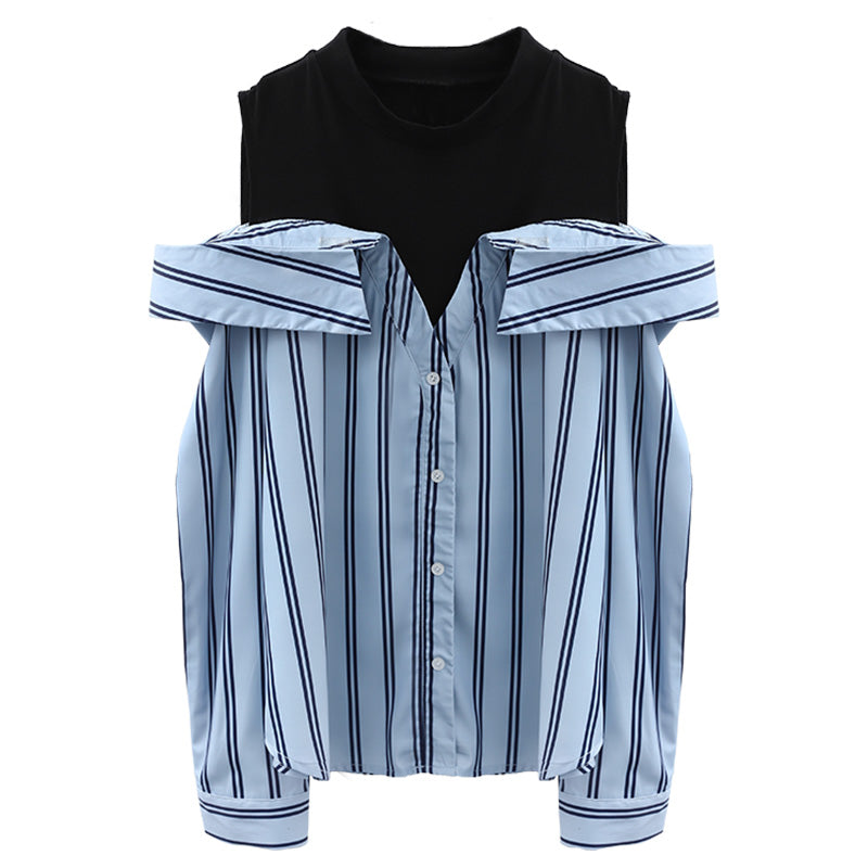 Fake Two Piece Striped Strapless Shirt