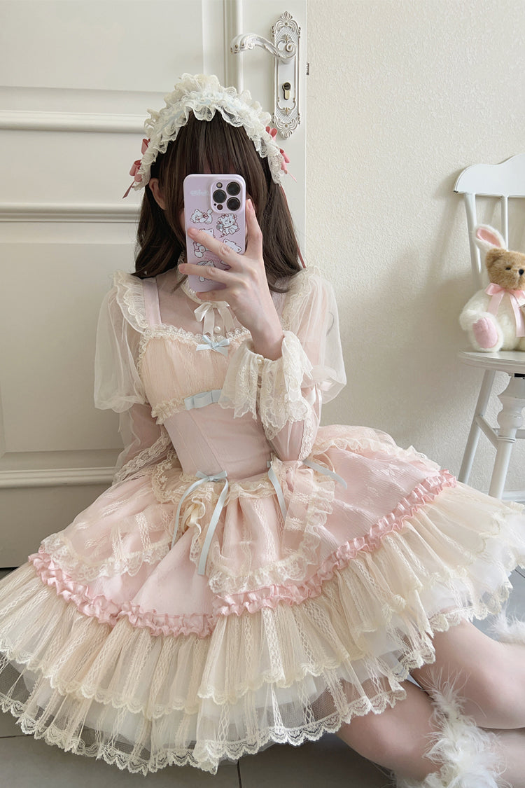 Flower Season Bow-Trim Lace Ballet Lolita Jumper Skirt in Four Colors