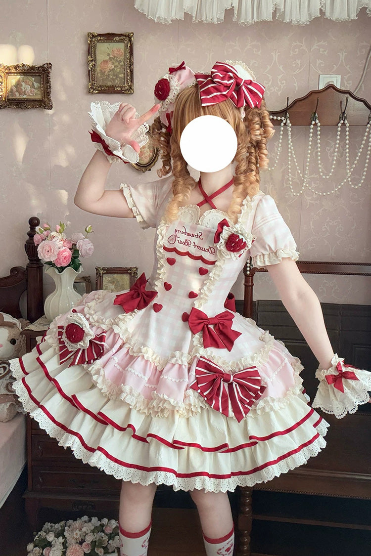 Sweetheart Strawberry Bunny Dress with Triple Ruffles & Bow