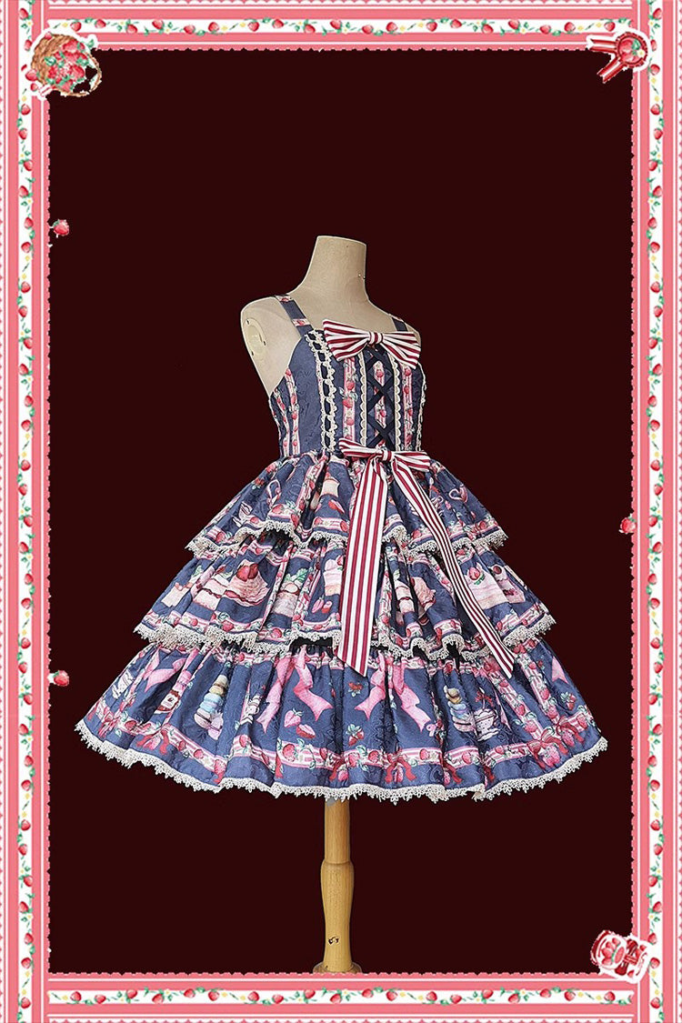 Strawberry Afternoon Tea Themed Sweet Lolita Tiered Dress with Ice Cream Print