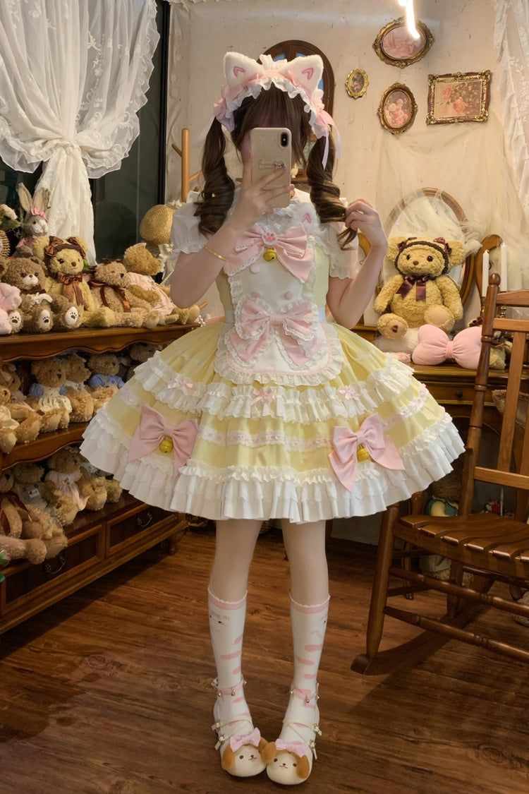 Sunshine Sleeveless Layered Ruffle Bow Lace Princess Jumper Dress