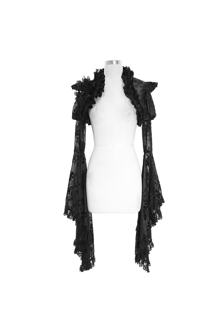 Lace-Trimmed Bell Sleeve Fur-Trimmed Gothic Wrap with 3D Flowers