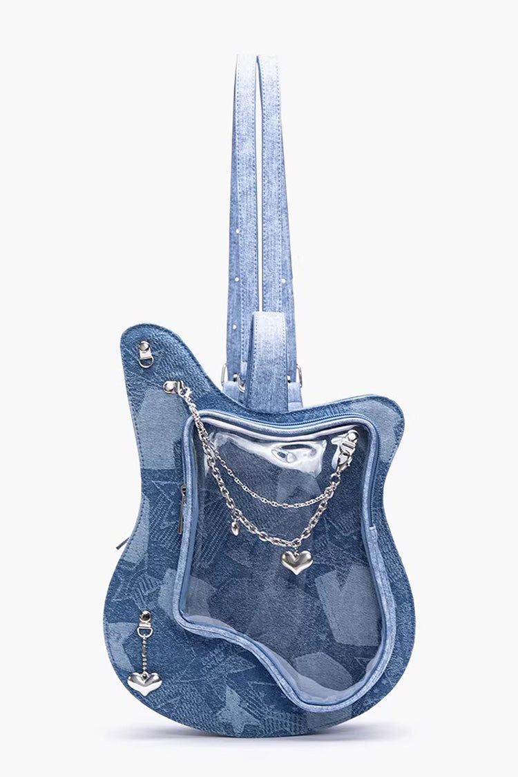 Itabag with Guitar Heart Print and Chain Decor, Sweet Lolita Style