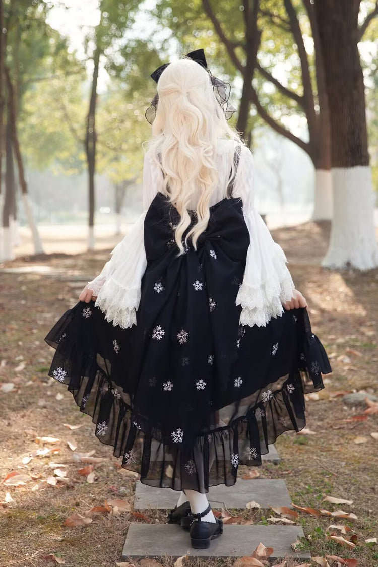 Feather Snowflake Embroidery Sleeveless Ruffle Bow Sweet Lolita JSK in Three Shades