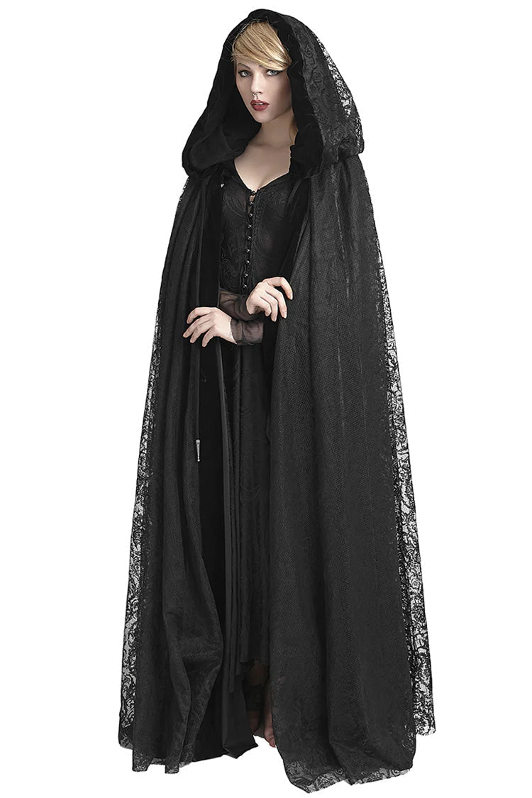 Women's Gothic Hooded Cloak Cape Long Coat with Hollow Design