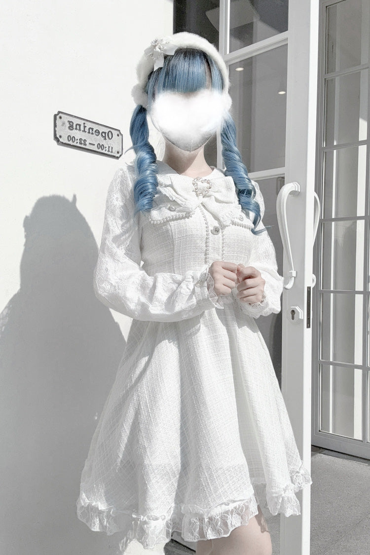 Ivory Bow Lace Pearl Sweet Dark Jirai Kei Dress