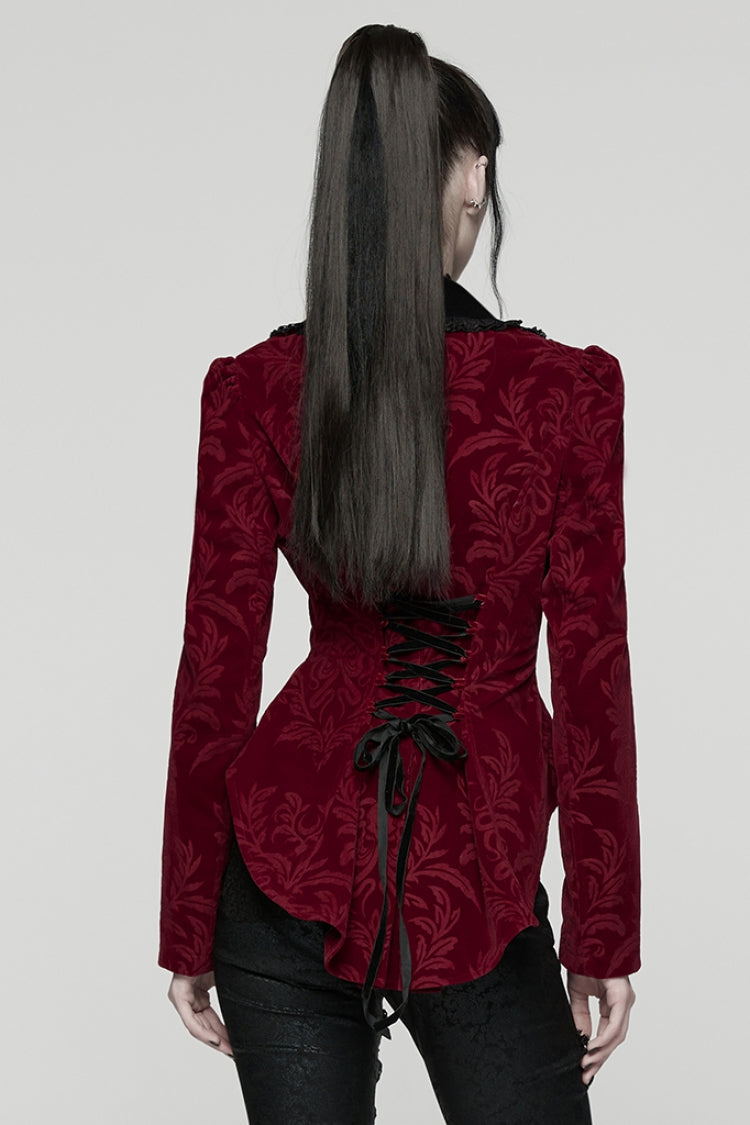 Scarlet Ebony Notched Collar Long Sleeve Laced Zipper Punk Jacket for Women