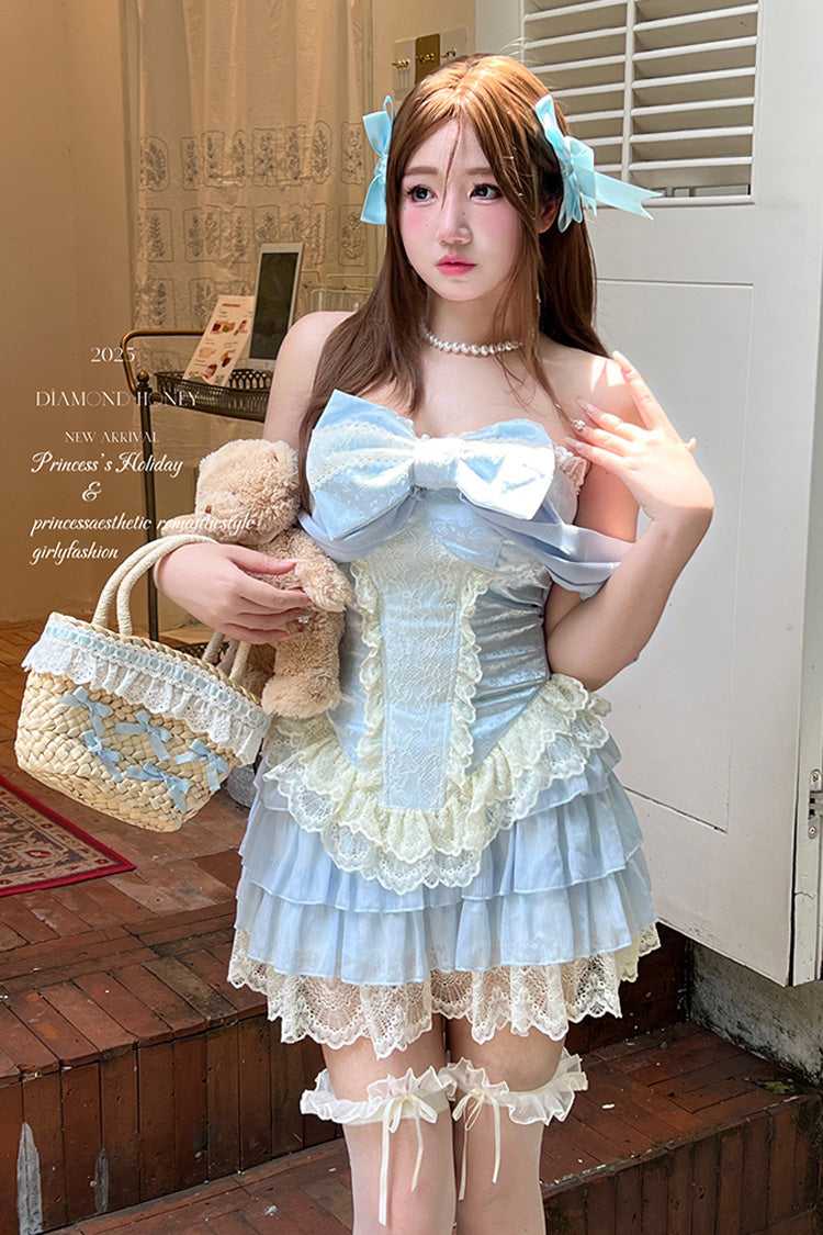 Blue Sleeveless Double-Layered Lace Sweet Lolita Skirt Set