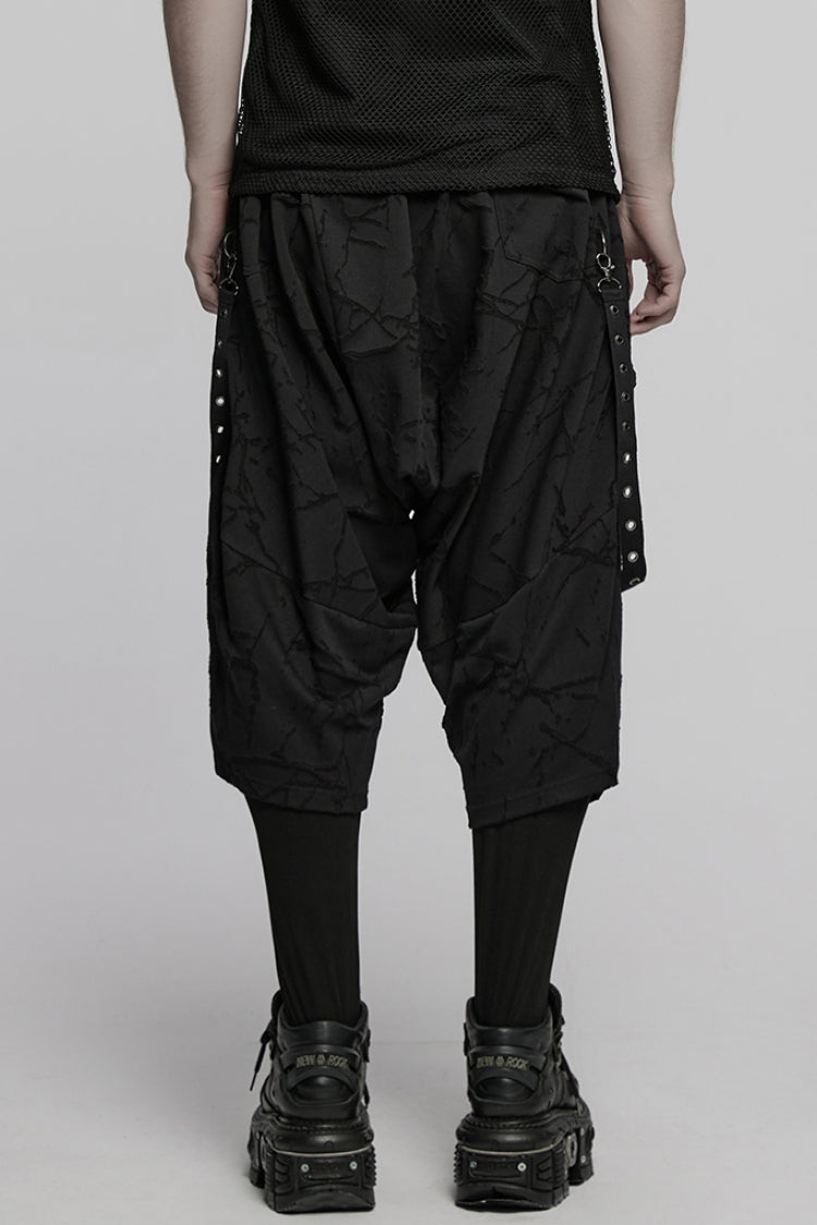 Tie-Dyed Sagging Punk Pants with Straps for Men