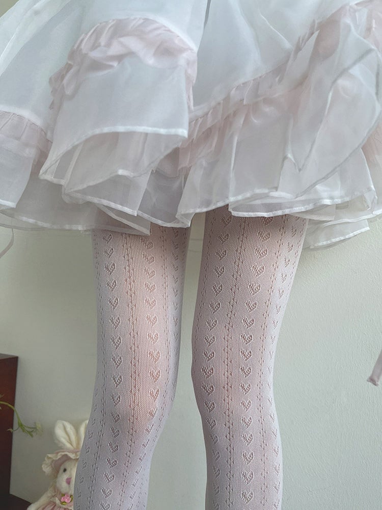 Hollow-out White Lolita Pattern Heart Tights