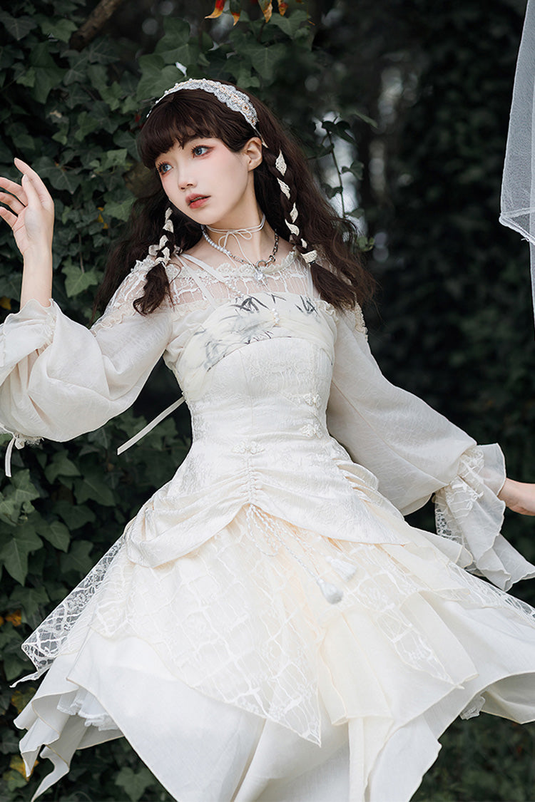 Ivory Layered Bow Accent Princess-Style Irregular Jumper