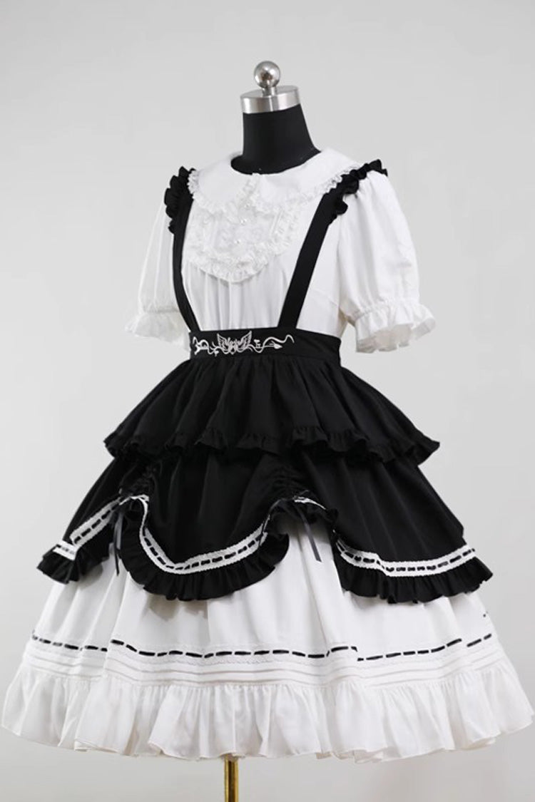Ivory Lapel Short Sleeve Ruffle Bow Maid Gothic Lolita Gown