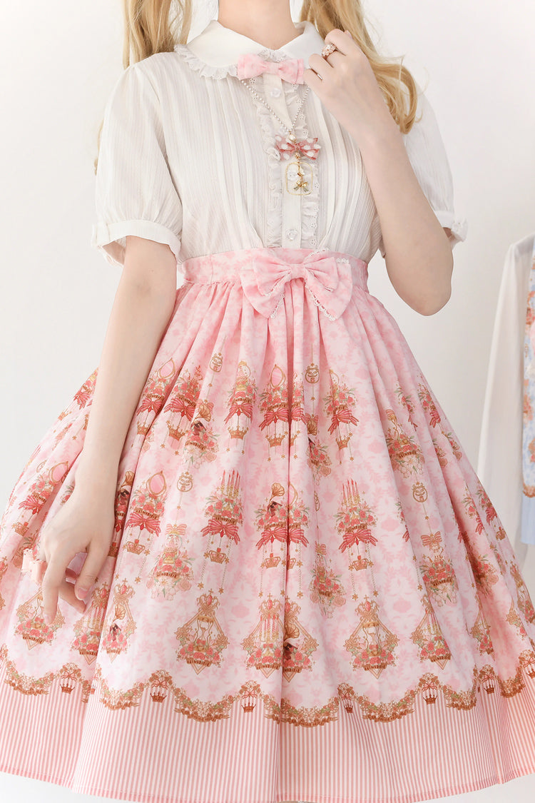 Pink Rose Print Bowknot Sweet Lolita Dress