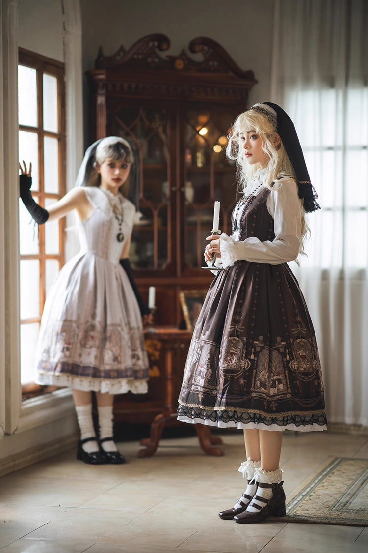 Printed Jumper Dress with Ruffles - Sweet Gothic Lolita