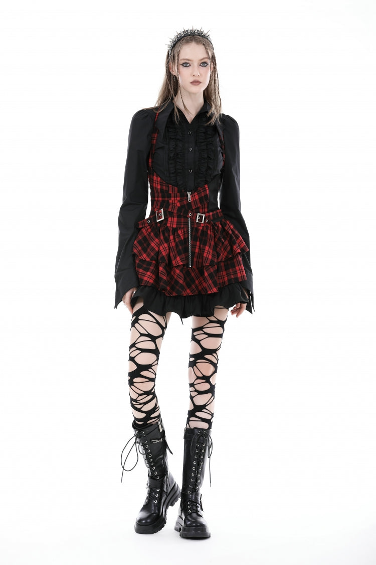 Ruffled Gothic Blouse with Turn-Down Collar