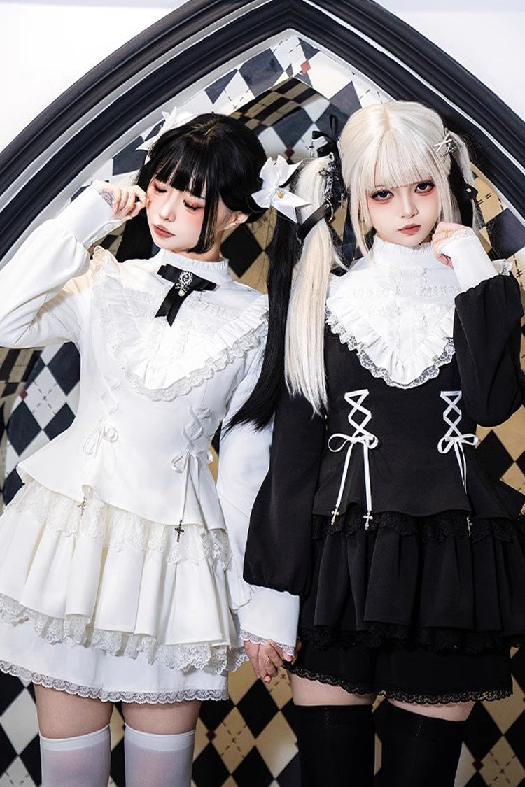 Ivory Ruffled Lace-Up Dapper Sweet Jumper