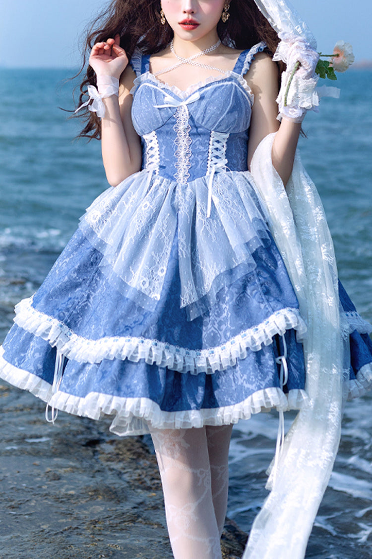 Blue Drawstring Pull-Up Hem Elegant Sweet Dress