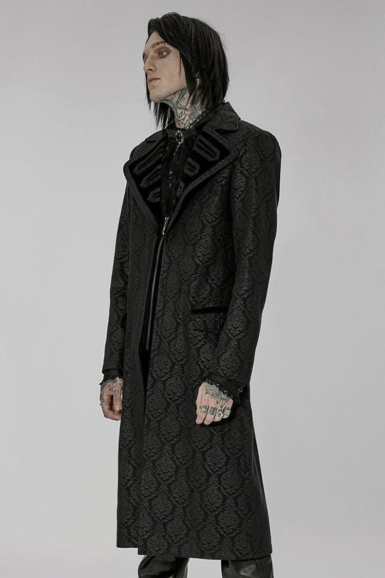Woven Print Punk Overcoat with Oversized Collar for Men