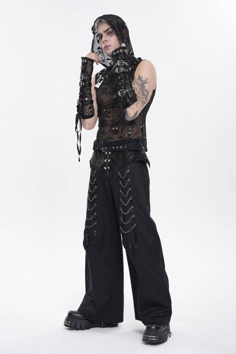 Noir Punk Trousers with Studs and Chain Details